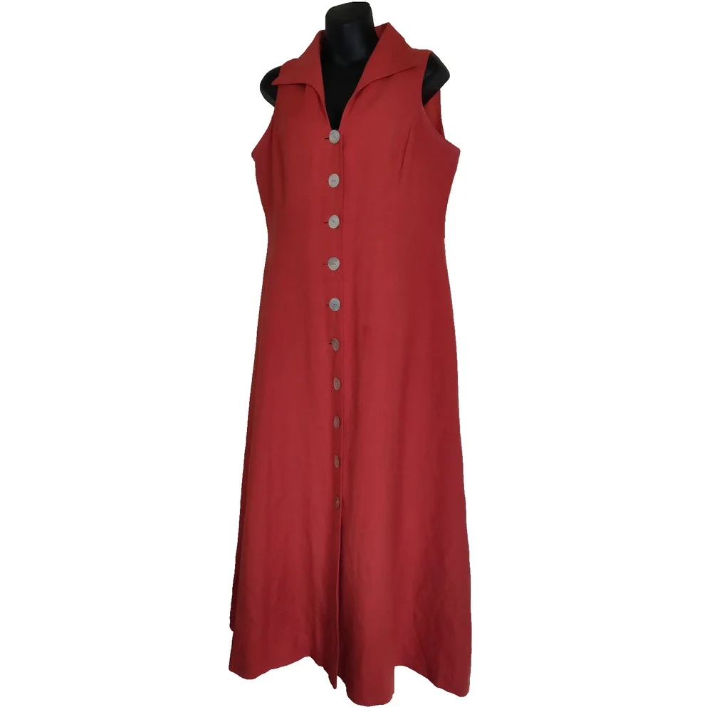 Coldwater Creek Orange Linen Blend Dress Sz 14 Mother Pearl Buttons Down FLAWS - Picture 1 of 16